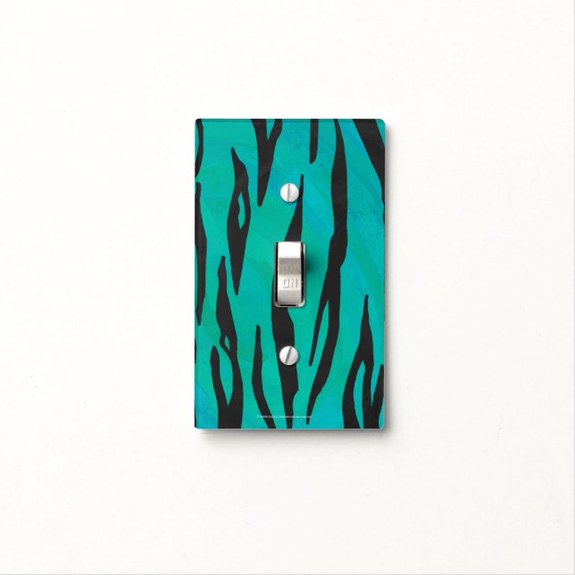 Tiger Black and Teal Print Light Switch Cover (In Situ)