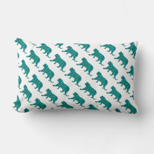 Tiger Black and Teal Print Lumbar Pillow