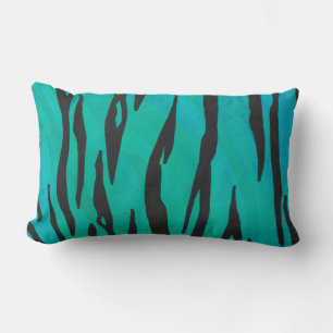 Tiger Black and Teal Print Lumbar Pillow
