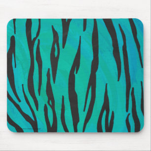 Tiger Black and Teal Print Mouse Pad