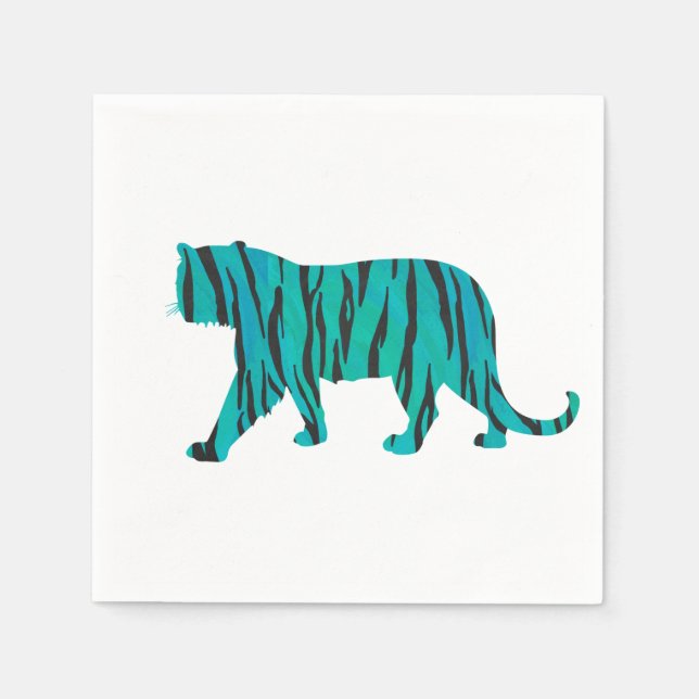 Tiger Black and Teal Print Napkins (Front)