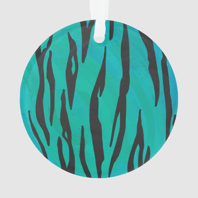 Tiger Black and Teal Print Ornament (Back)