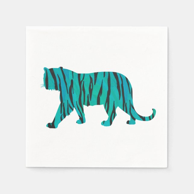 Tiger Black and Teal Print Paper Napkins (Front)