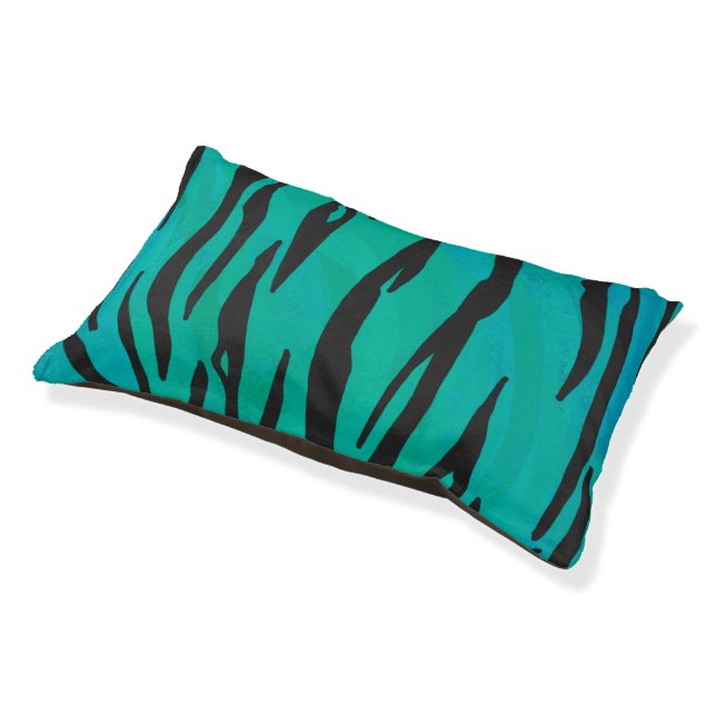 Tiger Black and Teal Print Pet Bed (Angled)