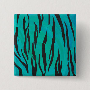 Tiger Black and Teal Print Pinback Button