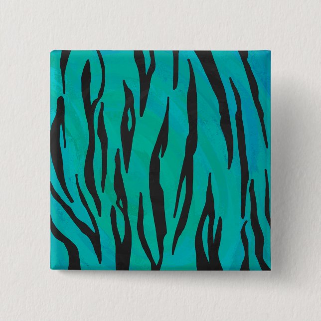 Tiger Black and Teal Print Pinback Button (Front)