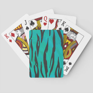 Tiger Black and Teal Print Poker Cards