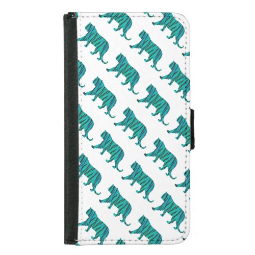 Tiger Black and Teal Print Samsung Galaxy S5 Wallet Case