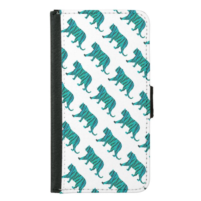 Tiger Black and Teal Print Samsung Galaxy Wallet Case (Front)