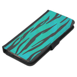 Tiger Black and Teal Print Wallet Phone Case For Samsung Galaxy S5