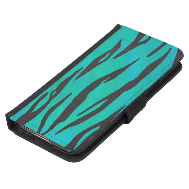 Tiger Black and Teal Print Samsung Galaxy Wallet Case (Bottom)