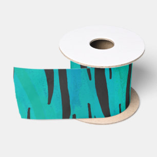 Tiger Black and Teal Print Satin Ribbon