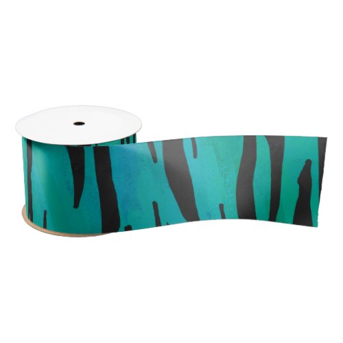 Tiger Black and Teal Print Satin Ribbon