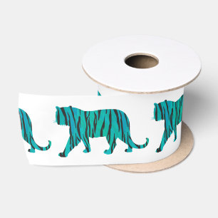 Tiger Black and Teal Print Satin Ribbon