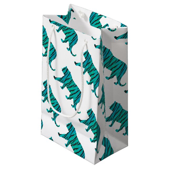 Tiger Black and Teal Print Small Gift Bag (Front Angled)