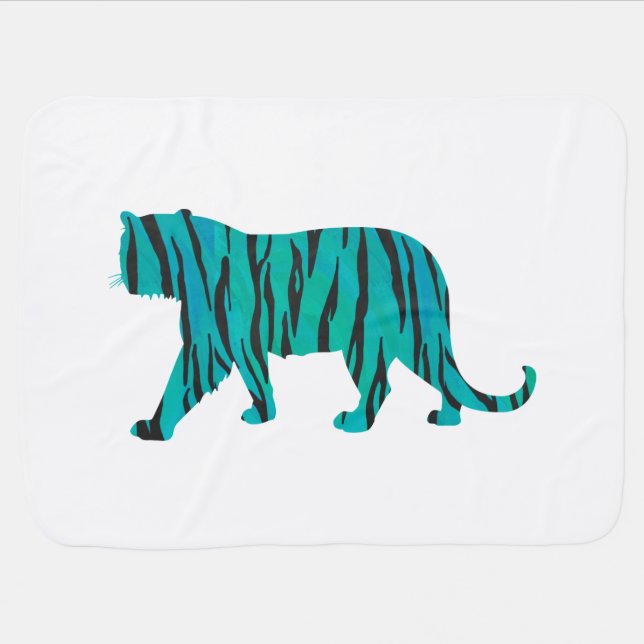 Tiger Black and Teal Print Swaddle Blanket (Horizontal)