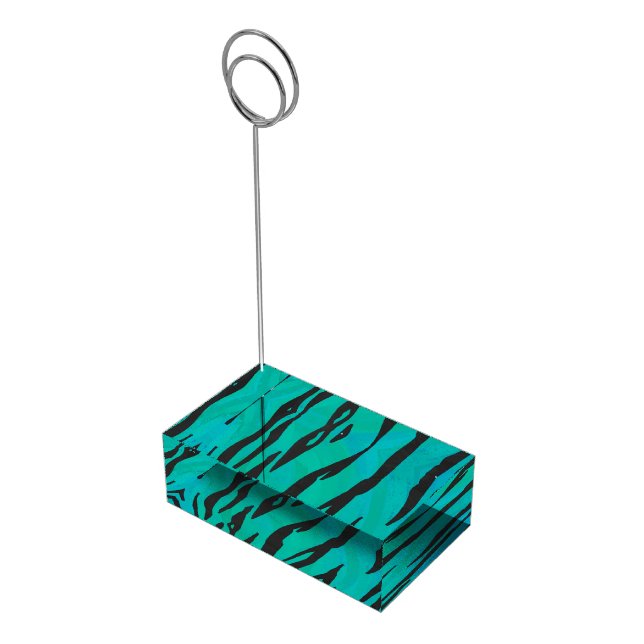 Tiger Black and Teal Print Table Card Holder (Corner)