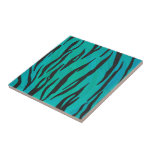 Tiger Black And Teal Print Tile at Zazzle