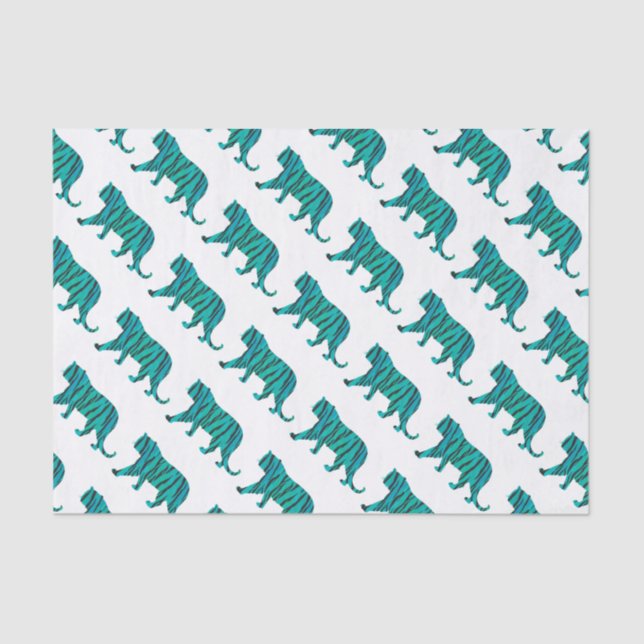 Tiger Black and Teal Print Tissue Paper (Front)