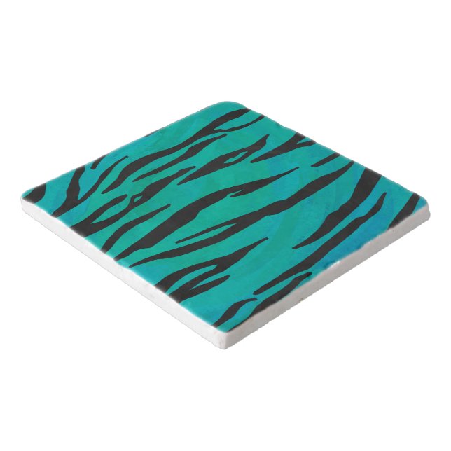 Tiger Black and Teal Print Trivet (Corner)
