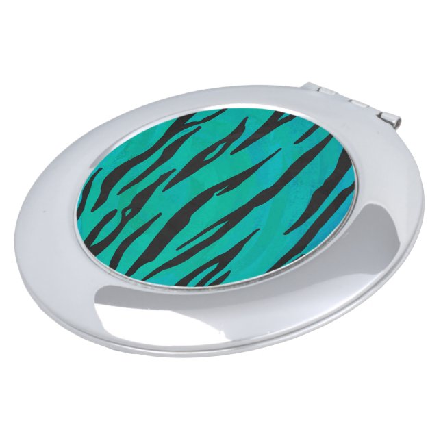 Tiger Black and Teal Print Vanity Mirror (Turned)