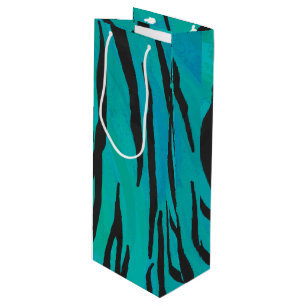Tiger Black and Teal Print Wine Gift Bag