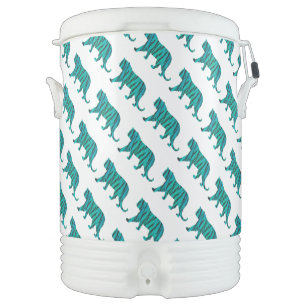 Tiger Black and Teal Silhouettes Beverage Cooler