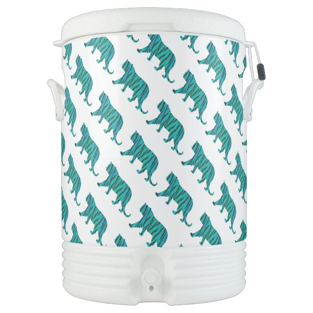 Tiger Black and Teal Silhouettes Beverage Cooler (Front)