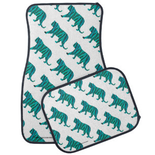 Tiger Black and Teal Silhouettes Car Floor Mat