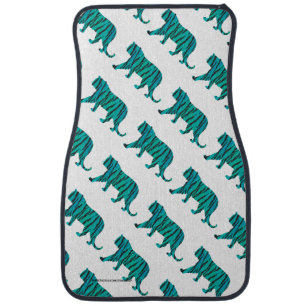 Tiger Black and Teal Silhouettes Car Floor Mat