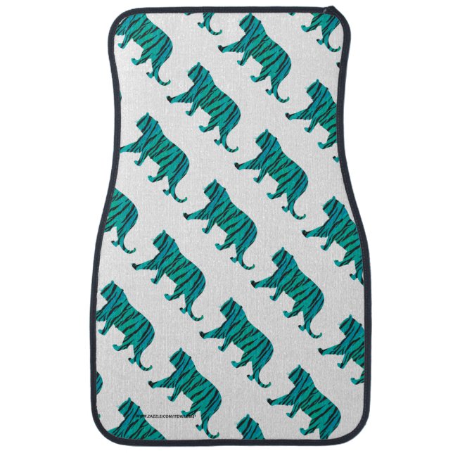 Tiger Black and Teal Silhouettes Car Floor Mat (Front)