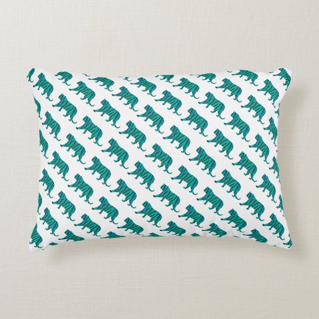 Tiger Black and Teal Silhouettes Decorative Pillow (Front)