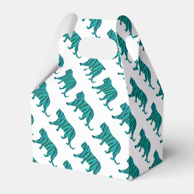 Tiger Black and Teal Silhouettes Favor Boxes (Front Side)