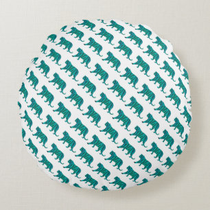 Tiger Black and Teal Silhouettes Round Pillow