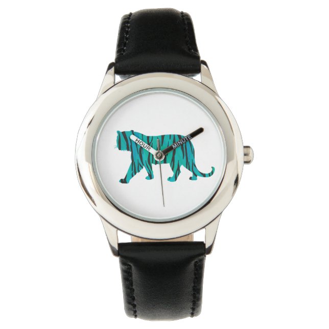 Tiger Black and Teal Silhouettes Watch (Front)