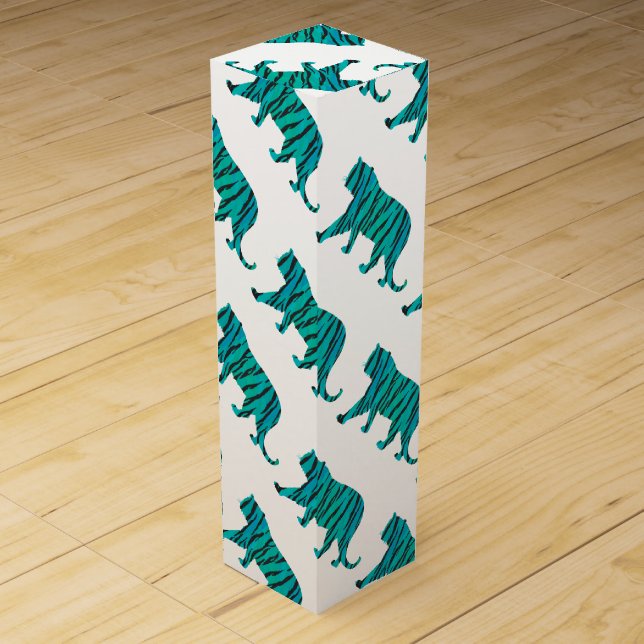 Tiger Black and Teal Silhouettes Wine Box (Front)