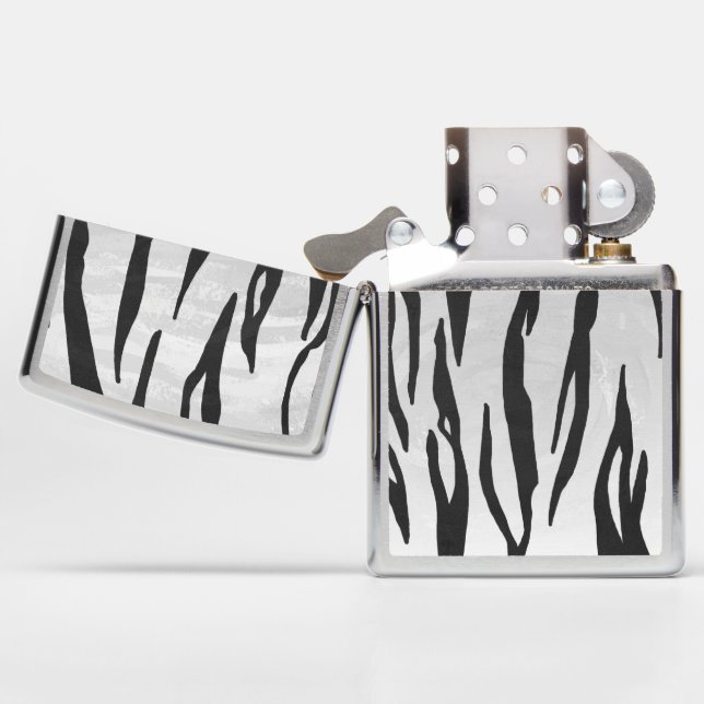 Tiger Black and White Art Zippo Lighter (Opened)