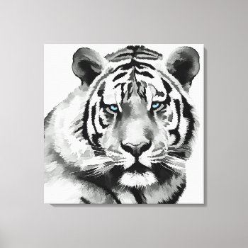 Tiger Black And White Blue Eyes Canvas Print by laureenr at Zazzle