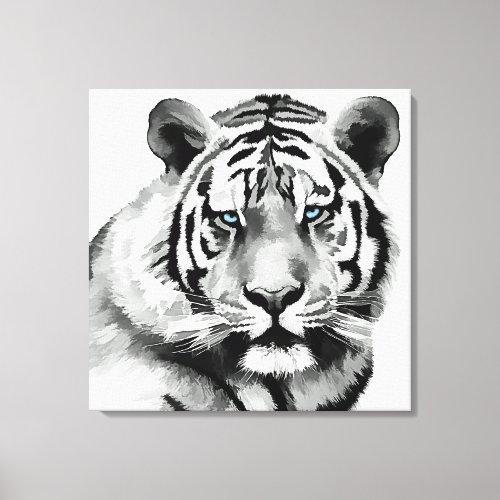 Tiger Black and White Blue eyes Canvas Print