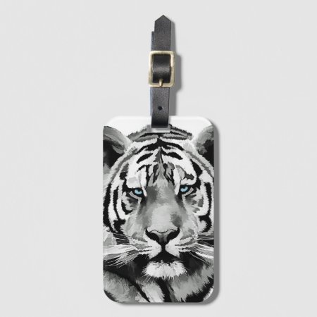 Tiger Black And White Blue Eyes Luggage Tag