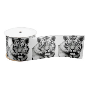 Tiger Black and White Blue eyes Satin Ribbon