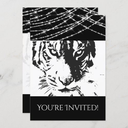 Tiger Black and White Holiday Christmas Party Invitation