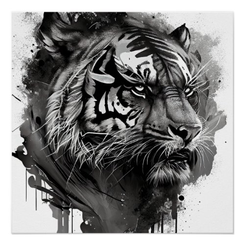 Tiger Black and White Poster