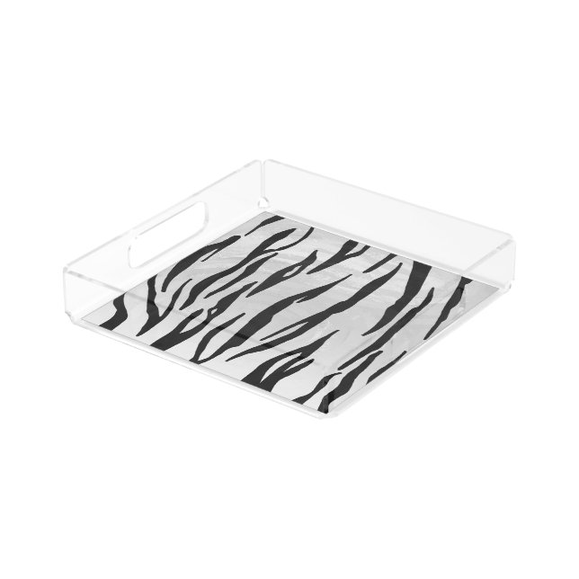 Tiger Black and White Print Acrylic Tray (Angled)