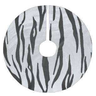 Tiger Black and White Print Brushed Polyester Tree Skirt