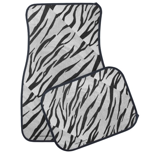Tiger Black and White Print Car Floor Mat (Set)