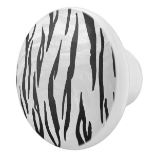 Tiger Black and White Print Ceramic Knob