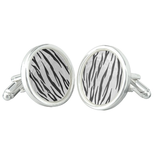 Tiger Black and White Print Cufflinks (Angled)