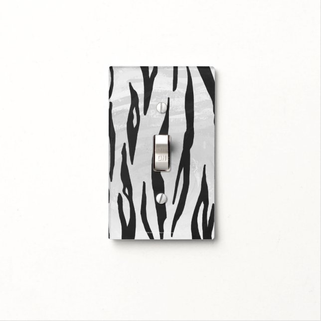 Tiger Black and White Print Light Switch Cover (In Situ)