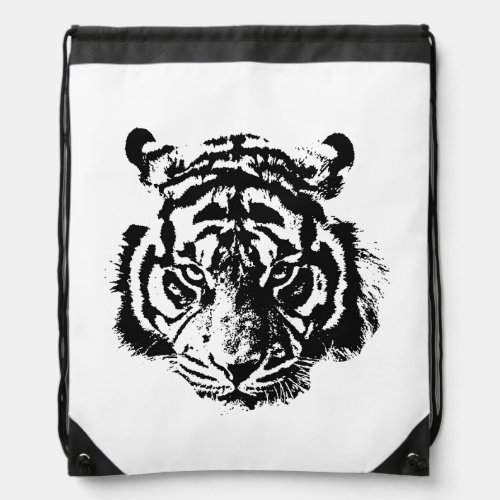 Tiger Black  White Pop Art Motivation Drawstring Bag
